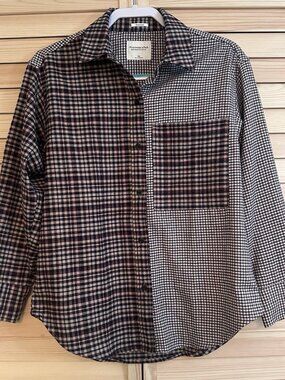 Abercrombie & Fitch Oversized Flannel Mixed Print Brown Plaid Y2K Soft A&F XS